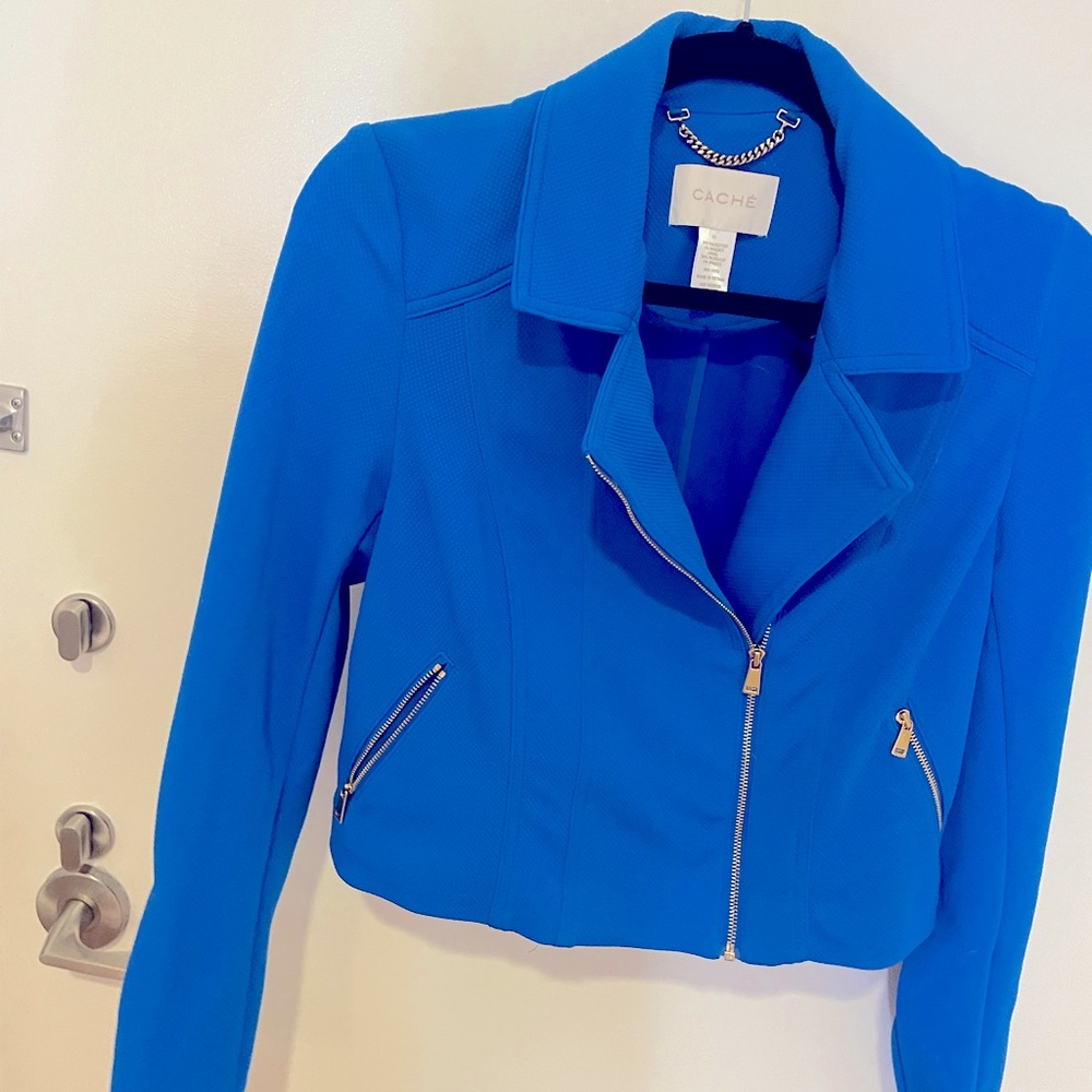 Cache electric blue light weight cropped jacket blazer
